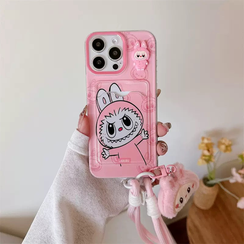 Labubu Phone Case with Detachable Strap & Plush Bunny Charm